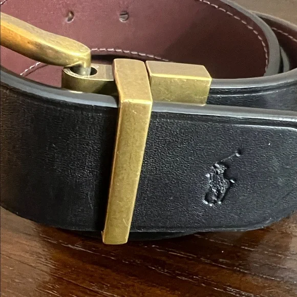 Polo by Ralph Lauren Reversible Black/ town Belt with Gold Buckle, 32.5” - Picture 6 of 10